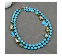 BIANMTSW 2 Rows Cultured White Biwa Pearl Blue Faceted Paved Blue Cat eye Necklace Bracelet Sets Women Gifts (Necklace)