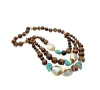 BIANMTSW 20'' 3 Strands Yellow Tigers Eye Round White Keshi Pearl statement Necklace for women