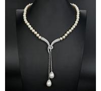 BIANMTSW 20" Cultured White Pearl Necklace White Sea Shell Pearl pave Pendant