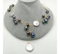 BIANMTSW 21" Black white freshwater Pearl gold color Chain Necklace for women romantic jewelry gift