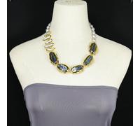 BIANMTSW 21" Freshwater Cultured Gray Rice Pearl White Biwa Pearl Blue Tourmaline Rough Bead Necklace