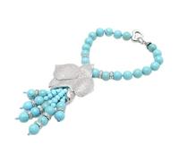 BIANMTSW 25" Blue Stone Cubic Zirconia Pave Flower Tassel Pendant Necklace Earrings Bracelet Sets For Women (Bracelet)