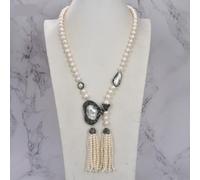 BIANMTSW 26'' White Pearl Necklace Big White Keshi Baroque Pearl Pendant