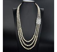 BIANMTSW 28''-32'' 3 Strands White Pearl Connector Long Necklace For Lady