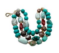BIANMTSW 3 Rows 8x12mmTurquoise Agate 15x21mm Bracelet Beads Blue Gemstone 8.5"