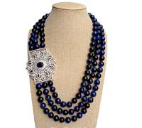 BIANMTSW 3 Strands 12mm Blue Tiger Eye Chunk Necklace Big Pendant Jewelry Accessory