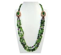 BIANMTSW 3 Strands 25x32mm Green Japser Green Crystal Amethsyt Smoky Quartz Long Necklace Jewelry Gifts 27"
