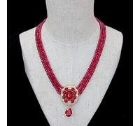 BIANMTSW 3 Strands Red Jade Pave Red Crystal Pendant Women Collar Choker Necklace
