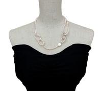 BIANMTSW 5-6mm Freshwater Cultured White round Pearl Asymmetric Necklace Fashion Jewelry Gift