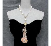 BIANMTSW 51m Shell Pendant Charm Asymmetric Necklace Cultured White Pearl 14mm Sea Shell Pearl Rosary Chain Necklace