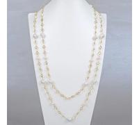 BIANMTSW 69'' White Keshi Pearl Clear Crystal Chain Long Necklace Trendy Gold Color Chain For Women Jewelry