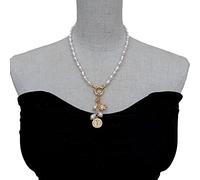 BIANMTSW 6x10mm White Nucleated Flameball Baroque Pearl Charm Necklace 18"