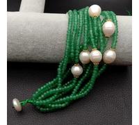 BIANMTSW 8" 10 Strands Faceted Green Jade White Freshwater Pearl strand Bracelet ethnic style for women