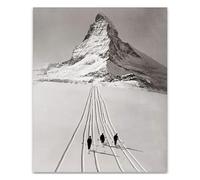 BIANMTSW Black and White Mountain Photography, Classic Skiing at the Matterhorn Art Print, Vintage Winter Sports Wall Decor for Home Office, Man Cave, Apartment Unframed,12x18inch(30x45cm)