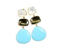 BIANMTSW Blue Triangle Shape Dangle White Sea Shell Studs Earrings