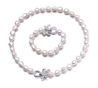 BIANMTSW Collares para mujer Barroco 925 Plata Natural Perlas de agua dulce Conjuntos de joyas Collar de perlas reales Pulsera Conjuntos de joyas cumplir (Size : White pearl set)