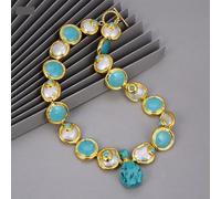 BIANMTSW Cultured Baroque Coin Pearl Gold Edge Plated Blue Necklace Bracelet Earrings Set For Women (Necklace)
