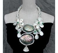 BIANMTSW Cultured White Pearl 42x65mm Abalone Shell Statement Necklace Real Pearl Shell Flower Necklace Jewelry Gift