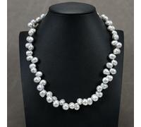 BIANMTSW Freshwater Cultured Silver Gray Top Drilled Pearl Choker Necklace 18" Silver Plated Clasp Lady Jewelry Gifts