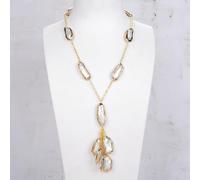 BIANMTSW Freshwater Cultured White Biwa Pearl Gold Edge Plated Pearl Chain Necklace 19" For Women