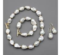 BIANMTSW Freshwater Cultured White Keshi Baroque Pearl Necklace Bracelet Earrings Sets For Women Lady Fashion (Jewelry sets)