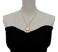 BIANMTSW Freshwater Cultured White Pearl Rosary Chain Necklace White Coin pearl Pendant 18"