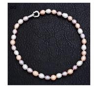 BIANMTSW Freshwater Pearl Purple White Rice Mixed Color Pearl Choker Necklace Pave Clasp For Women Girl Jewelry Gift