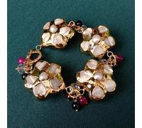 BIANMTSW Garnet Agate Beaded White Sea Shell Pearl Flower Bracelet Women Jewelry Gift