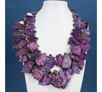 BIANMTSW Heavy Jewelry 22'' 2 Rows Purple Sea Sediment Imperial Jaspers Crystal Necklace For Women