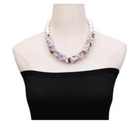 BIANMTSW Mix Gems Stone Cultured Big White Keshi Pearl Chokers Necklace 19'