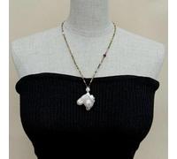 BIANMTSW Multi Color Tourmaline Garnet Necklace Cultured White Keshi Pearl Pendant