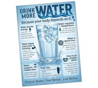 BIANMTSW Póster con texto en inglés "Drink More Water", letrero de motivación para la hidratación con beneficios para la salud, gráfico educativo para niños, escuela, gimnasio, oficina, cocina