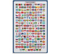 BIANMTSW Póster de banderas del mundo, gráfico educativo laminado para pared de aula, recurso de aprendizaje geográfico, enmarcado, 40 x 60 cm