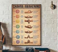BIANMTSW Póster de yoga de estilo antiguo, arte de chakras: despertar con geometría sagrada para meditación profunda, decoración de pared de inspiración vintage enmarcada, 40 x 60 cm