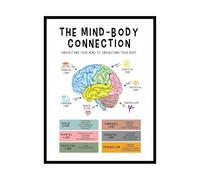 BIANMTSW Póster decorativo de pared para oficina, conexión de mente y cuerpo, impresión de anatomía del cerebro humano, gestión del estrés, para escuela, psicólogo, consejero, aula, enmarcado, 40 x 60