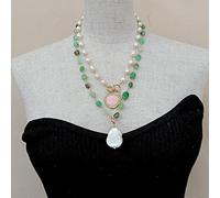 BIANMTSW White Pear Freshwater Pearl Green Chrysoprase Queen Conch Heart Pearl Charm Wrap Necklace 19"