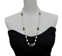 BIANMTSW White Rice freshwater Pearl Rosary Chain Faceted Pear labradorite Bezel Set sweater chain Wrap Necklace 28"