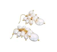 BIANMTSW White Rice Pearl Coin Pearl Dangle Hook Earrings For Women
