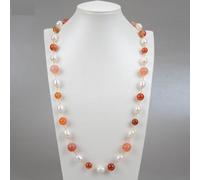 BIANMTSW White Rice Pearl Red Agate Carnelian Sweater chain Long Necklace For Women