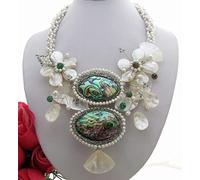 BIANMTSW White Round Pearl White Shell teardrop Abalone Shell Crystal wrap Flower Necklace 20"