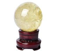 BIANMTSW Yellow Citrine Sphere with Base,Polished Stone Ball Ornaments,Home Decorative Crystal for Wealth, Success & Abundance,80mm