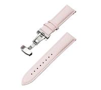 Biannbjx Correa de reloj de cuero de grano Litchi con hebilla de mariposa 18mm 20mm 22mm accesorios de correas de reloj para hombres y mujeres, Rosa, 22mm