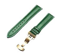 Biannbjx Correa de reloj de cuero de vaca con hebilla de mariposa, correa de reloj de 18mm-24mm, Verde-oro, 24mm