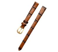 Biannbjx Correa de reloj de cuero para mujer, correa de reloj de tamaño pequeño de 6mm, 8mm, 10mm, 12mm, 14mm y 16mm, Vintage Marrón-oro, 6mm