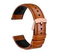 Biannbjx Correa de reloj de piel de cocodrilo de 18mm, 20mm, 22mm y 24mm, pulsera de liberación rápida para hombres, Marrón claro-oro rosa, 18mm