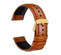 Biannbjx Correa de reloj de piel de cocodrilo de 18mm, 20mm, 22mm y 24mm, pulsera de liberación rápida para hombres, Marrón claro-oro, 18mm