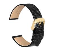 Biannbjx Correas de reloj de cuero de grano de lagarto, repuesto de correa de reloj delgada de 12mm-20mm para mujer, Negro-oro, 20mm