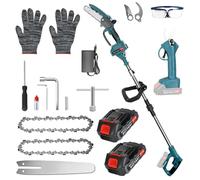 BIAOQINBO Kit de Podadora de Pértiga y Tijeras Eléctricas y Mini Motosierra Bateria 6 Pulgadas 4 en 1 | Altura Ajustable 4m | 2 Baterías 2000mAh | Para Jardín y Huerto