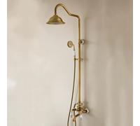 BiaoTeng Columna Ducha Exterior de Pared Redonda 3 Funciones, agua Fría y Caliente Set Columna Ducha Altura Ajustable Laton Doble Mando Antiguo