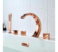 BiaoTeng Grifo 5 Agujeros Sobre Bañera agua Fría y Caliente Grifo Bañera y Ducha Cascada Laton oro Rosa